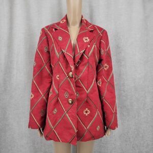 Painted Pony Vintage Faux Suede Blazer Aztec Embroidered Western Cowgirl Boho